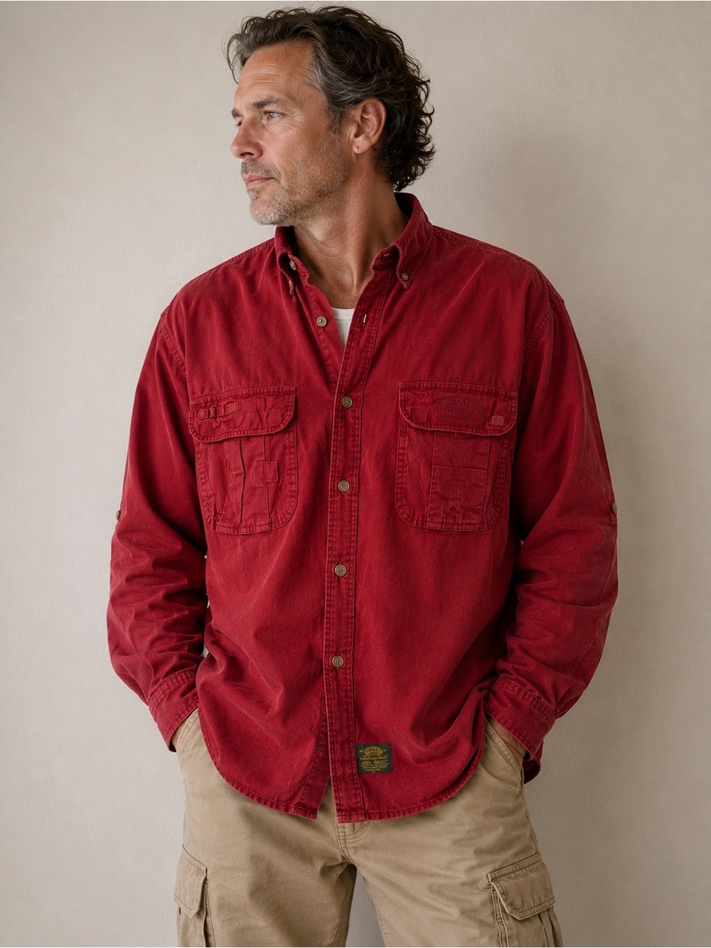 Camel Trophy Adventure Wear Vintage Safari Shirt Long Sleeve - Size XXL - Red